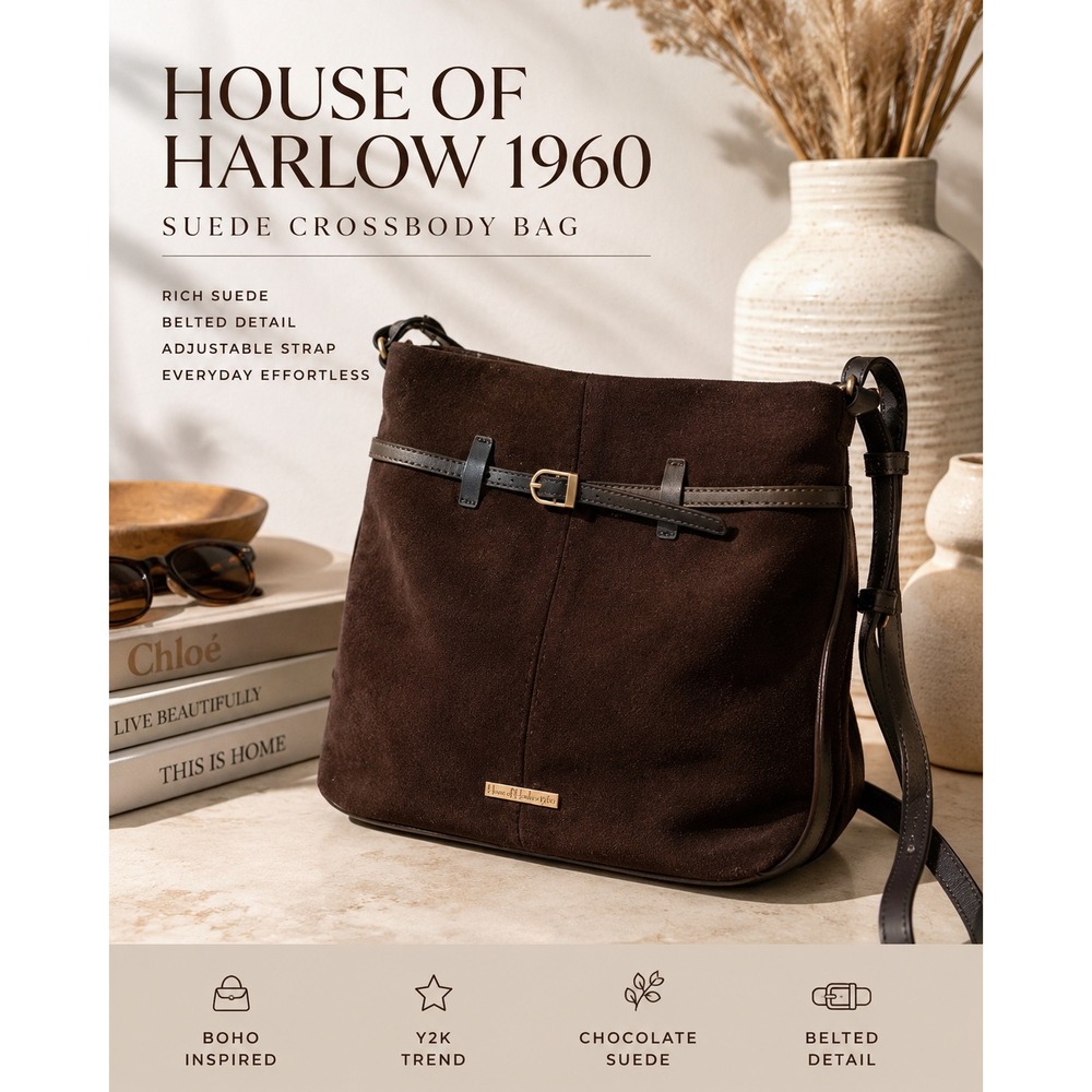 House of Harlow 1960 Brown Suede Crossbody Bag Y2K Indie Sleaze Boho